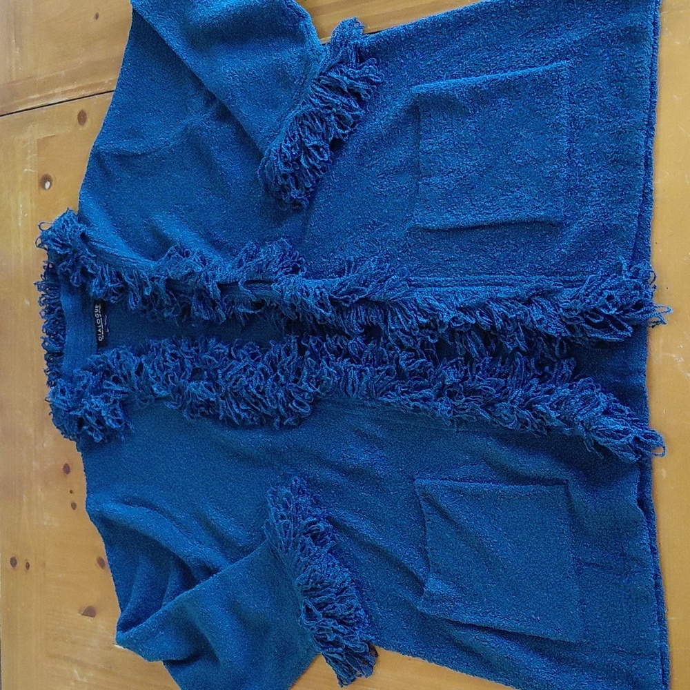 Dialogue Textured Turquoise Fringe Cardigan 3X